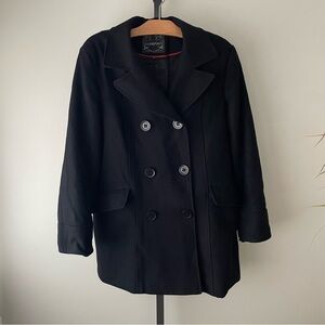 Vintage Glensport 100% Wool Coat Peacoat Double Breasted Button Down Black Large